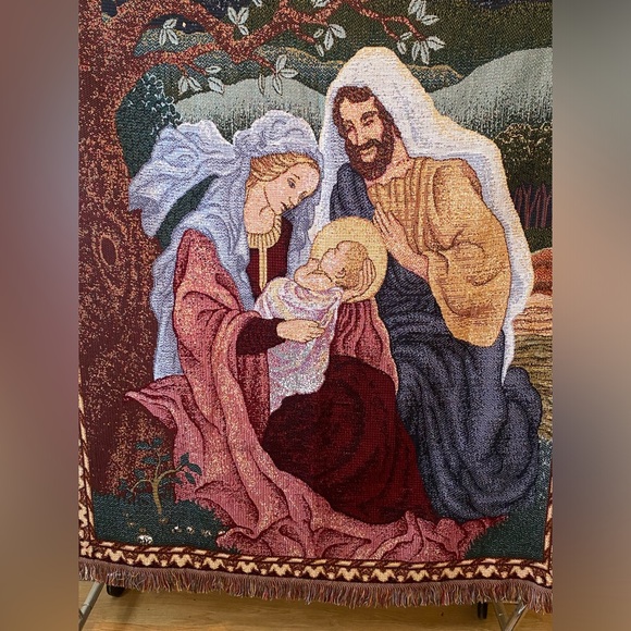 Handmade Baby Jesus Mary Joseph Tapestry Throw Blanket - Picture 6 of 6